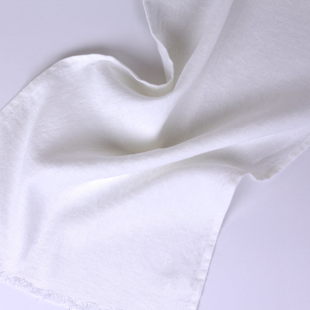 Linen Guest Towel - Stonewashed - White with Frayed Edges - Luxury Thick Linen
