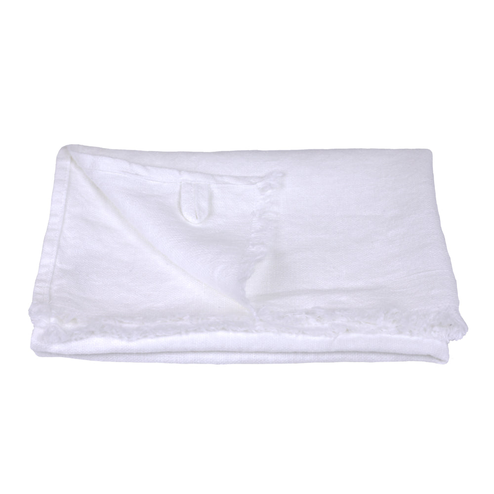 Linen Hand Towel - Stonewashed - Optic White with Frayed Edges - Luxury Thick Linen