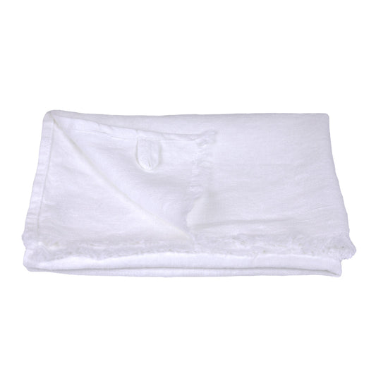 Linen Hand Towel - Stonewashed - Optic White with Frayed Edges -  Luxury Thick Linen
