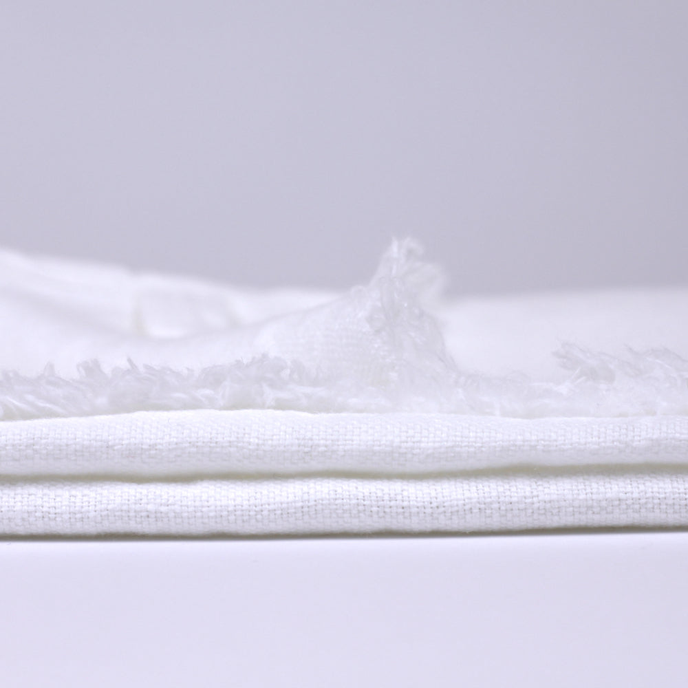 Linen Hand Towel - Stonewashed - Optic White with Frayed Edges - Luxury Thick Linen