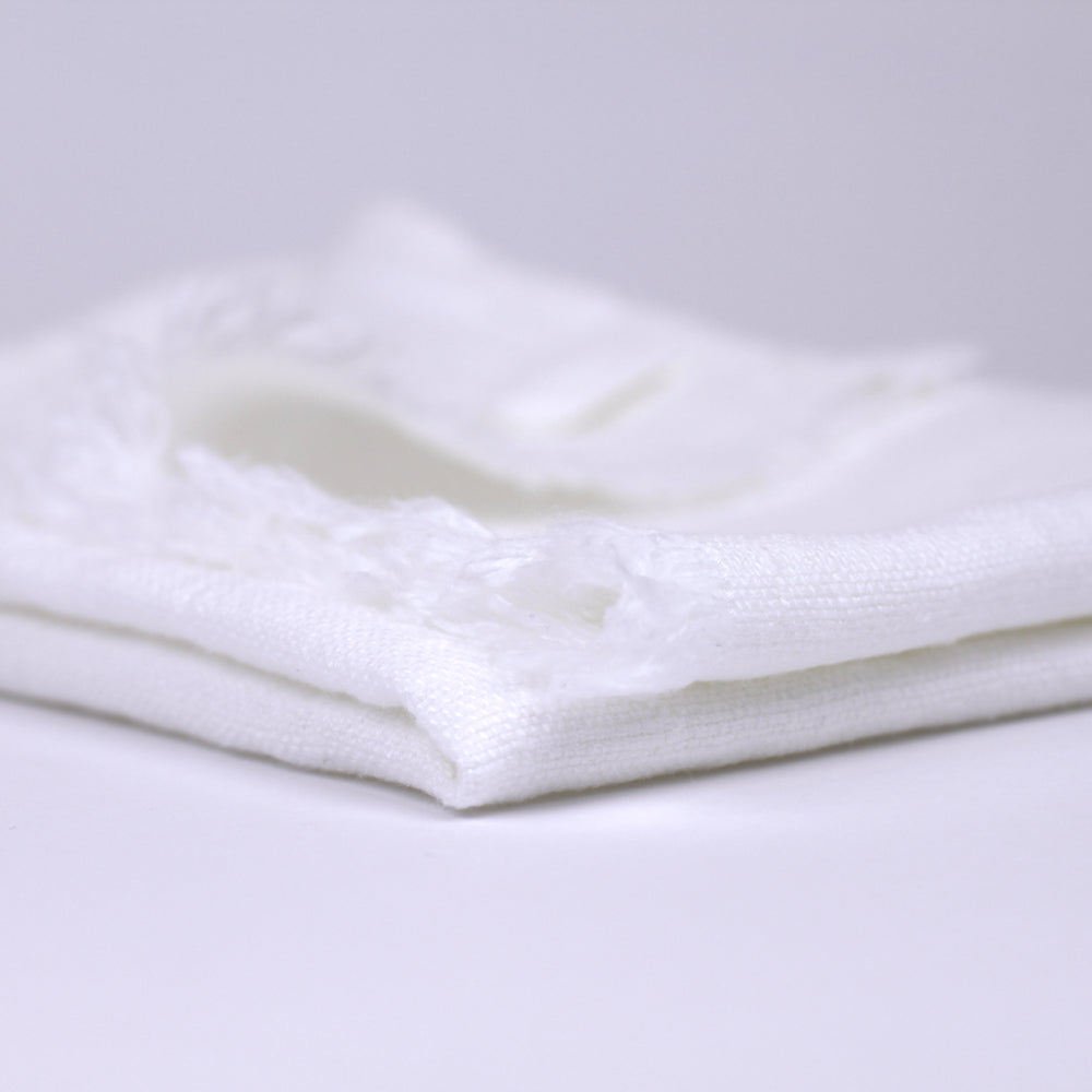 Linen Hand Towel - Stonewashed - Optic White with Frayed Edges - Luxury Thick Linen