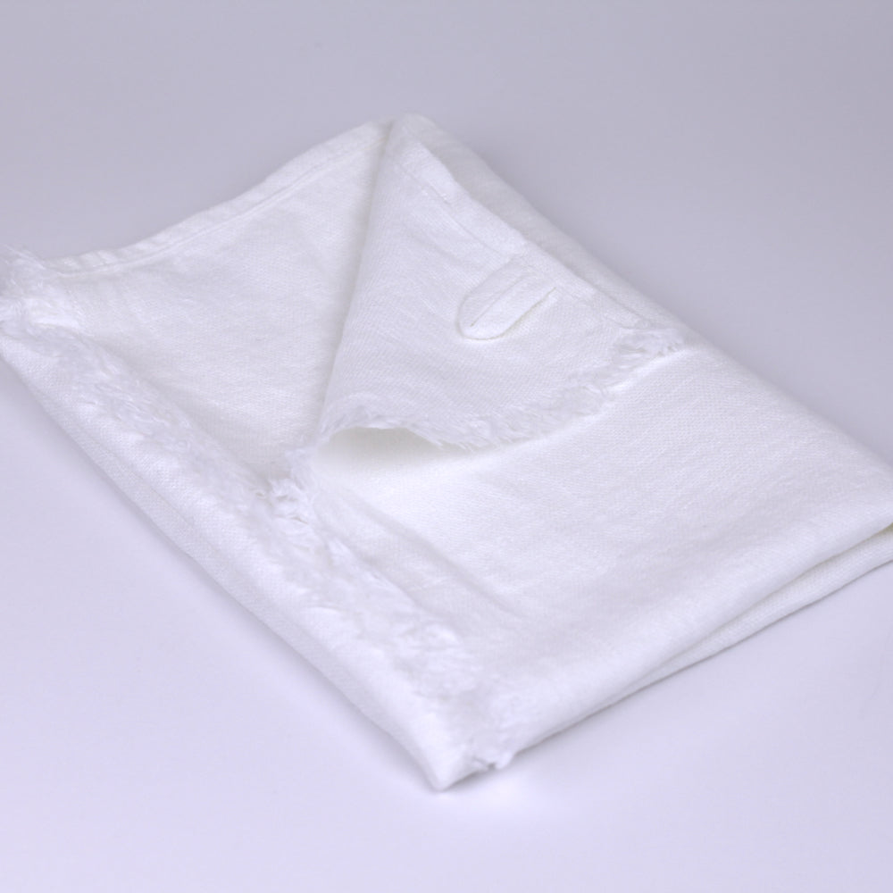 Linen Hand Towel - Stonewashed - Optic White with Frayed Edges - Luxury Thick Linen