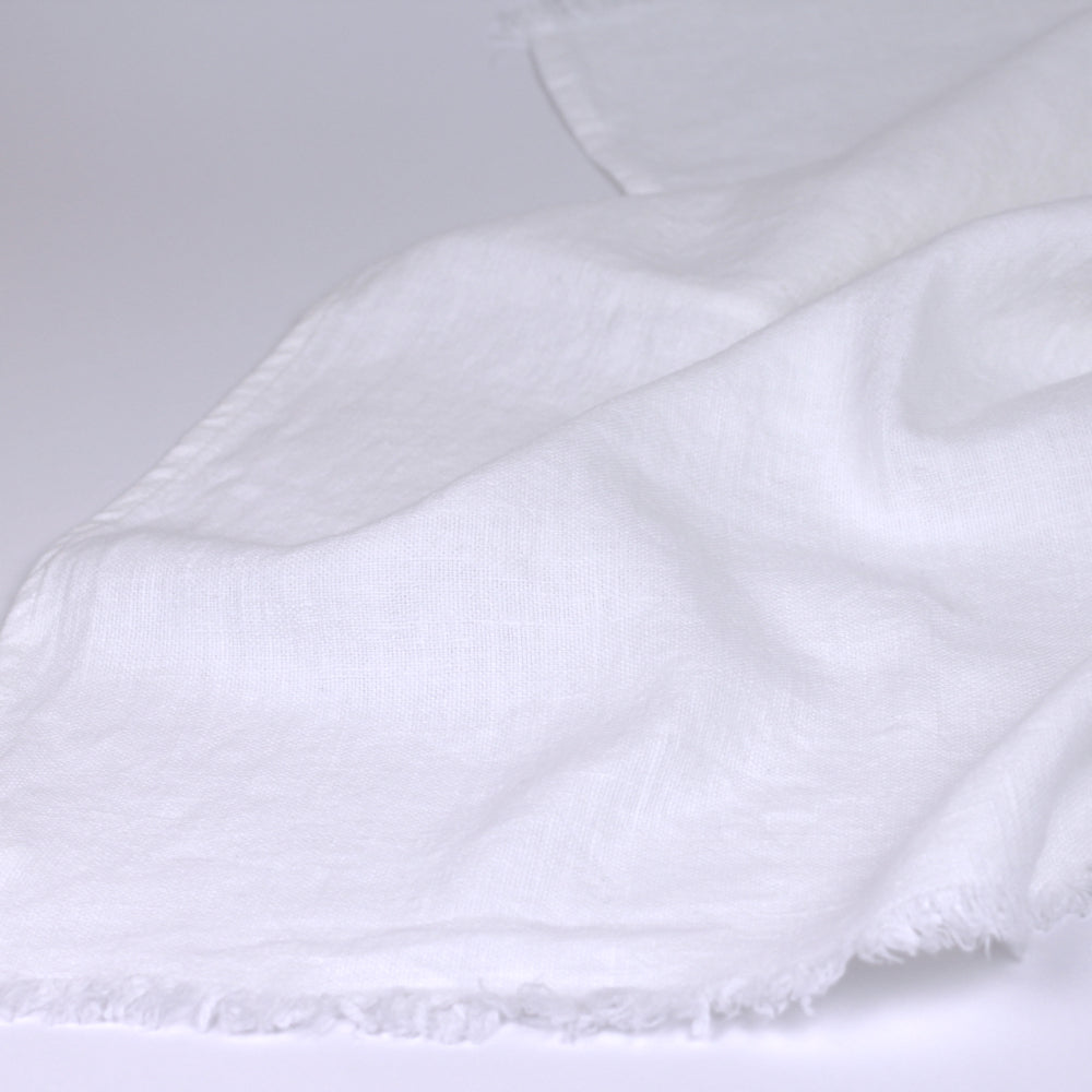 Linen Hand Towel - Stonewashed - Optic White with Frayed Edges - Luxury Thick Linen