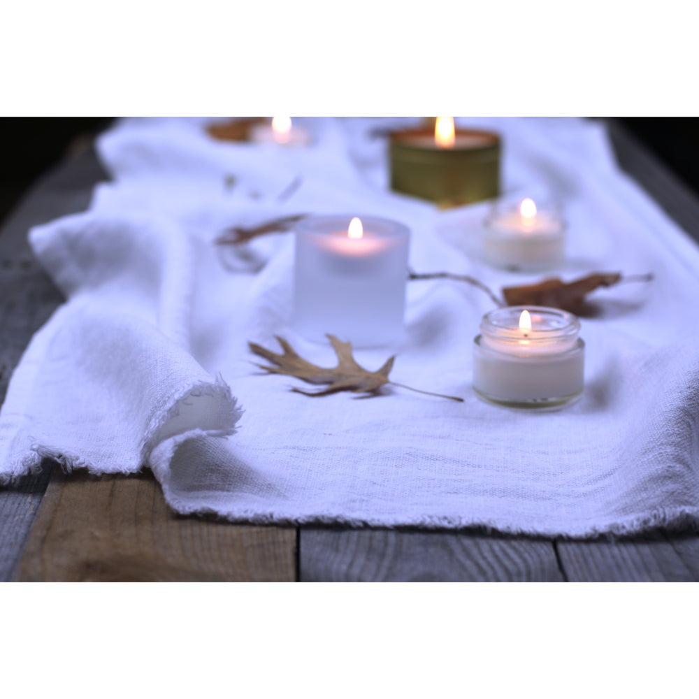 Linen Table Runner - Stonewashed - White with Frayed Edges - Luxury Thick Linen