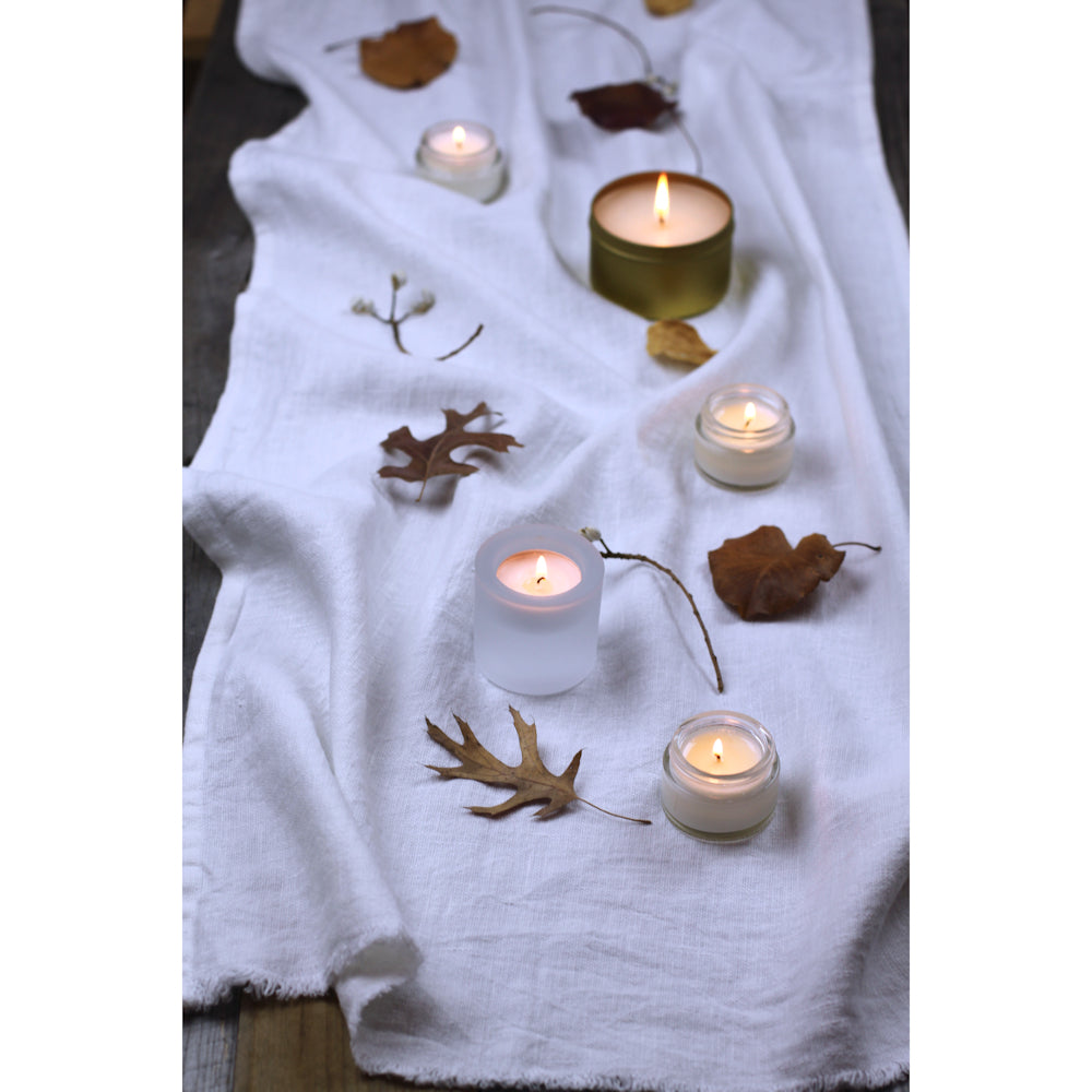 Linen Table Runner - Stonewashed - White with Frayed Edges - Luxury Thick Linen
