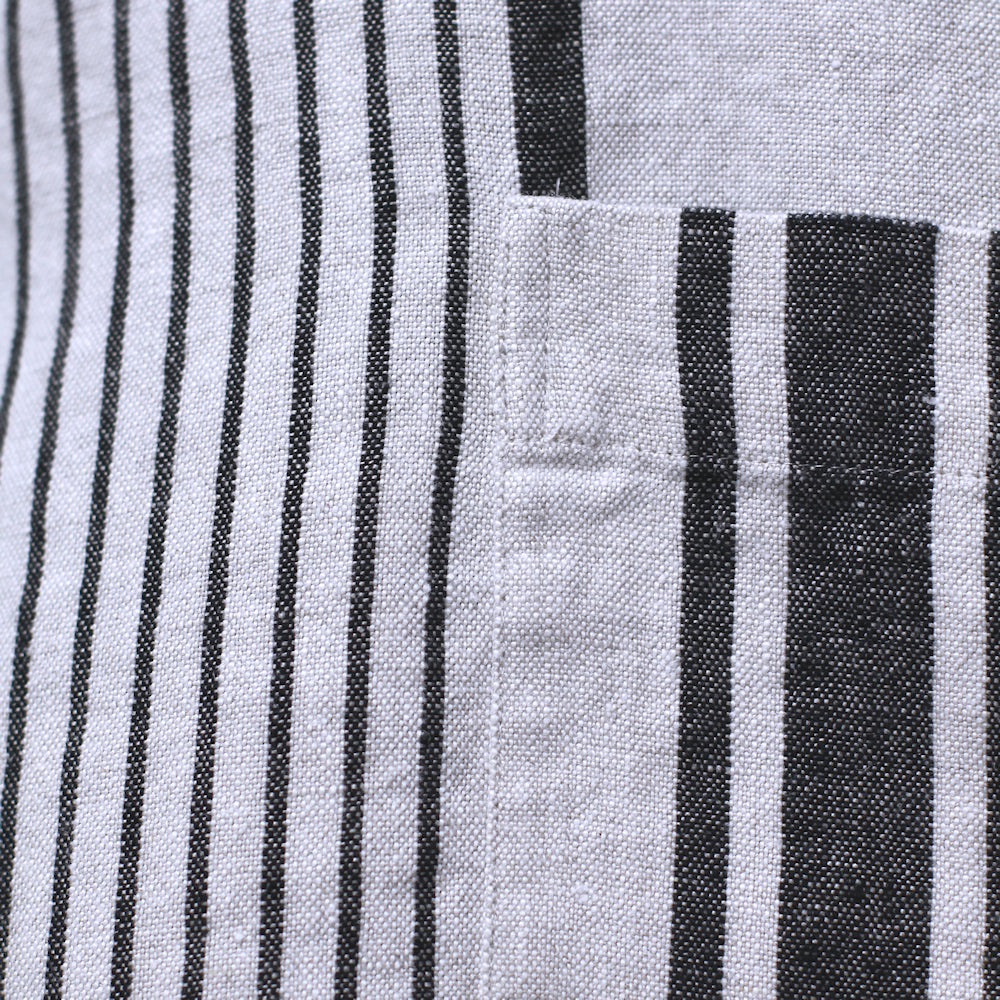 Linen Apron - A-Line - Cross Back - Two Pockets - Light Natural with Black Stripes - Japanese-style - Stonewashed - Thick Linen