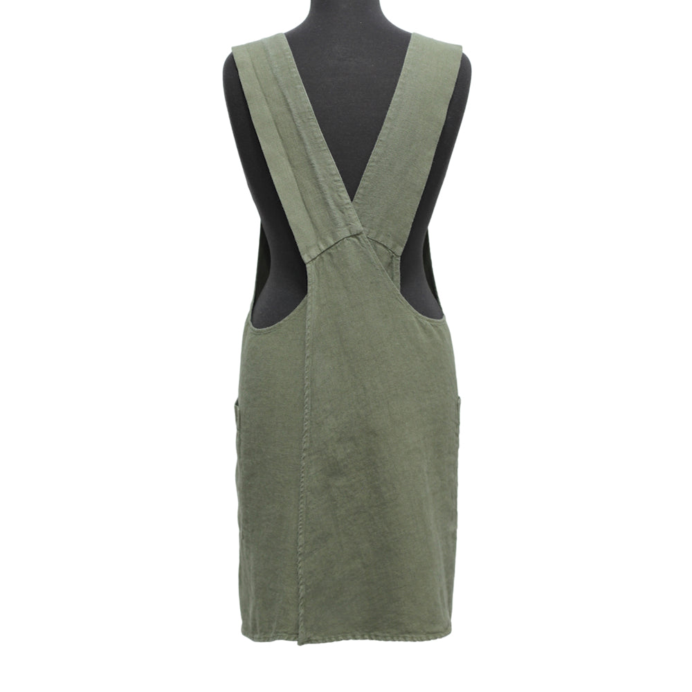 Linen Apron - A-Line - Cross Back - Two Pockets - Olive - Japanese-style - Stonewashed - Thick Linen (Copy)