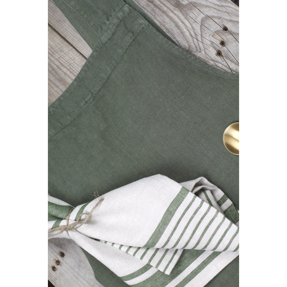 Linen Apron - A-Line - Cross Back - Two Pockets - Olive - Japanese-style - Stonewashed - Thick Linen (Copy)