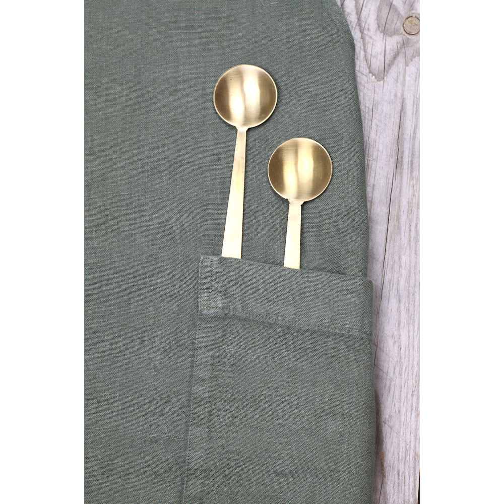 Linen Apron - A-Line - Cross Back - Two Pockets - Olive - Japanese-style - Stonewashed - Thick Linen (Copy)