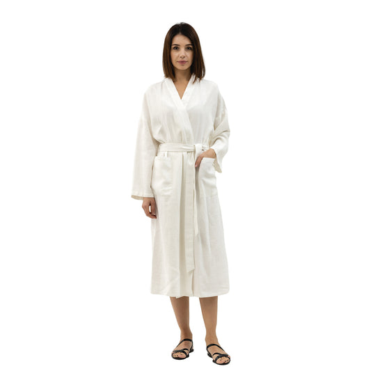 Linen Bath Robe - White - Stonewashed - Luxury Thick Linen