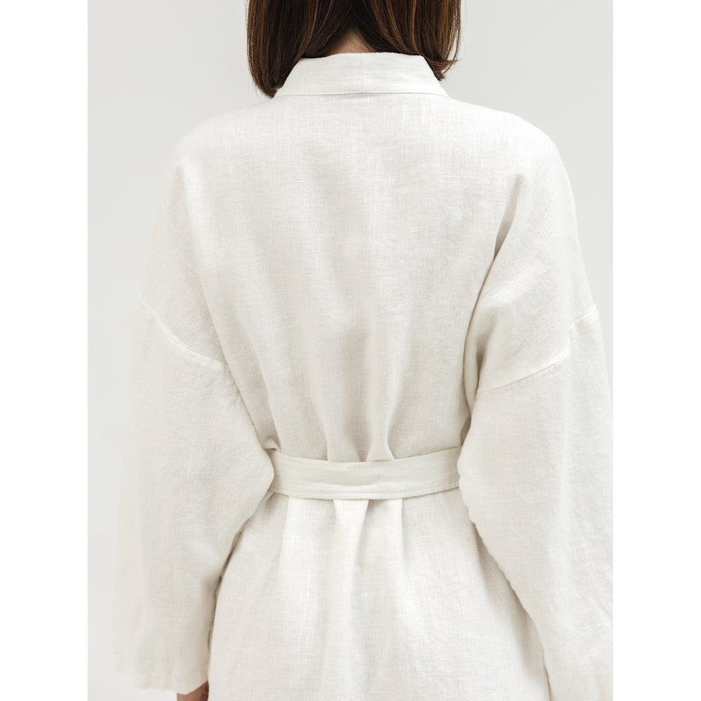 Linen Bath Robe - White - Stonewashed - Luxury Thick Linen