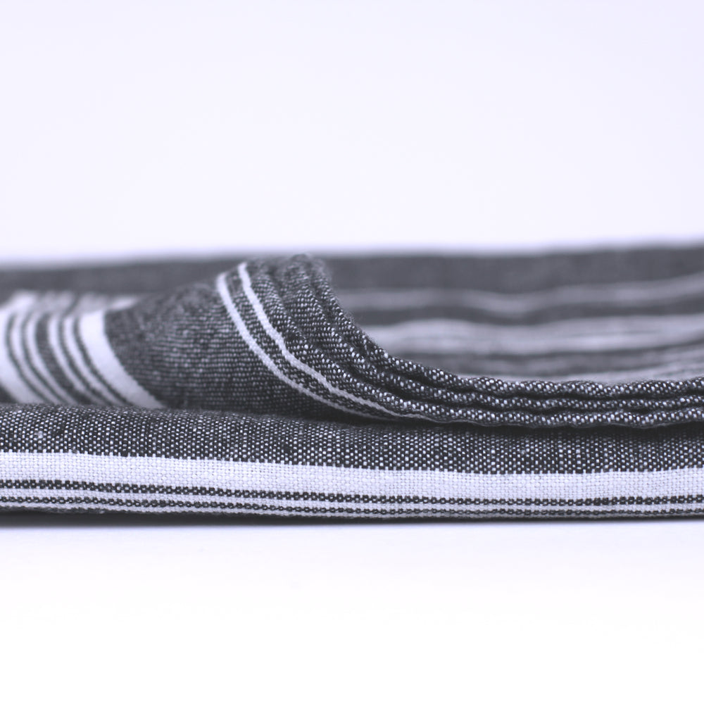 Linen Bath Towel - Stonewashed - Black with White Stripes 3 - Luxury Thick Linen