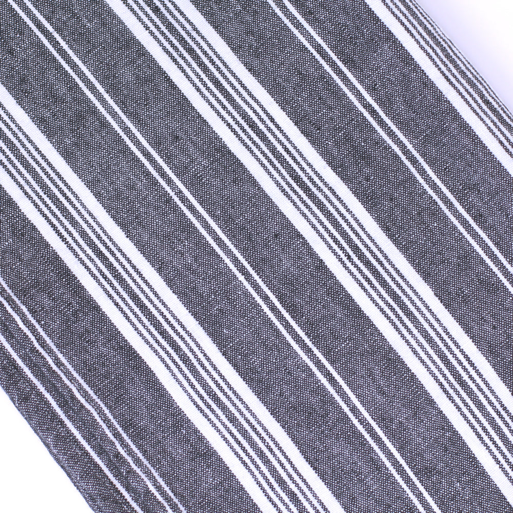 Linen Bath Towel - Stonewashed - Black with White Stripes 3 - Luxury Thick Linen