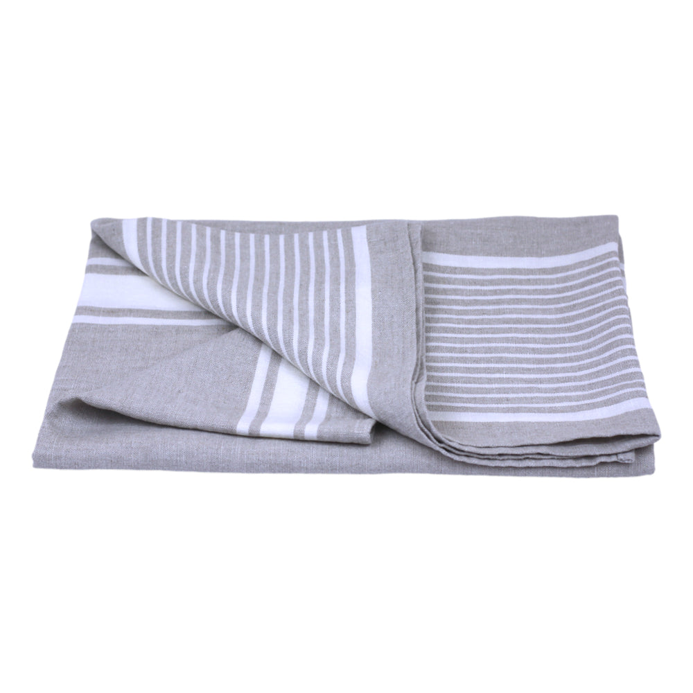 Linen Bath Towel - Stonewashed - Light Natural with White Stripes - Luxury Thick Linen