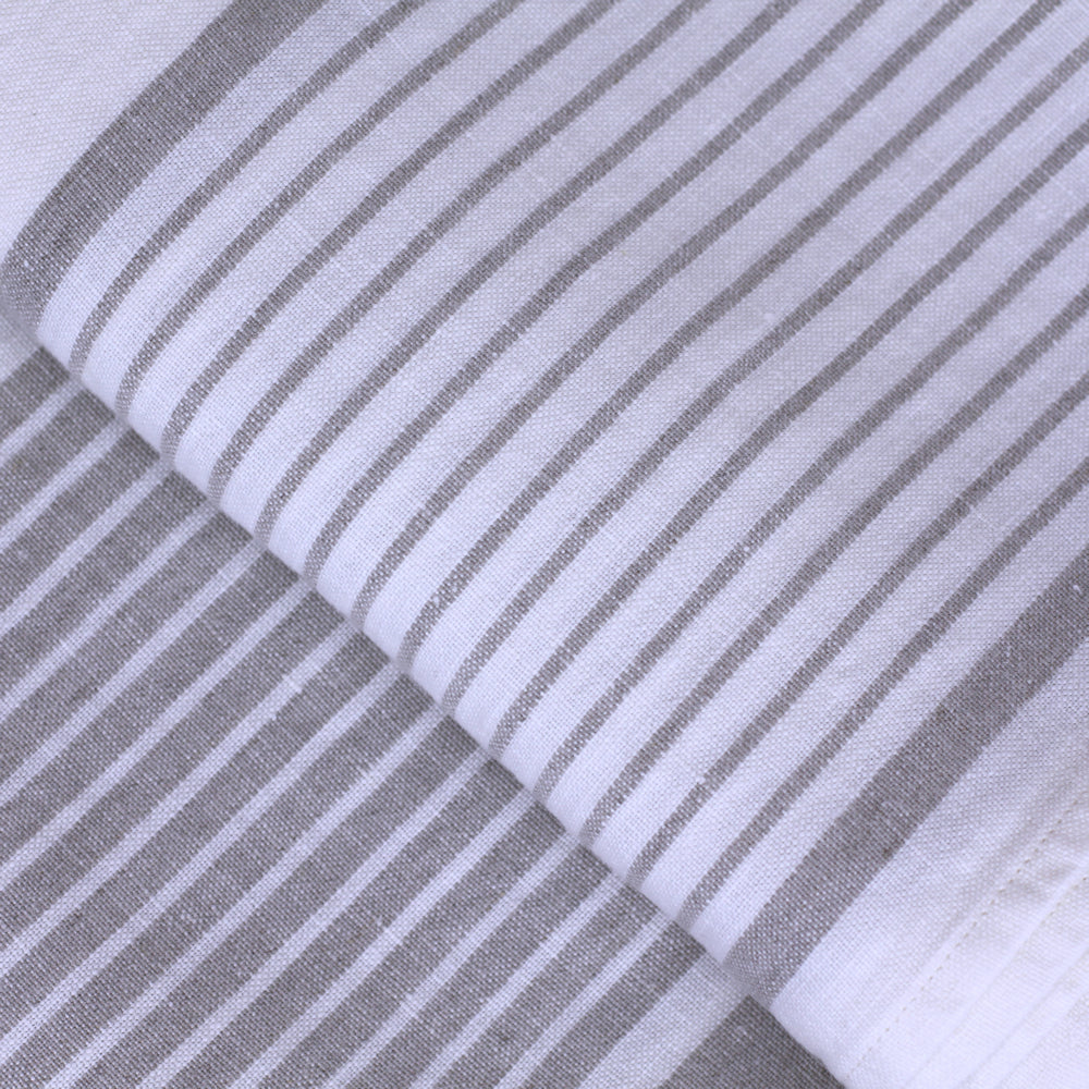Linen Bath Towel - Stonewashed - Light Natural with White Stripes - Luxury Thick Linen