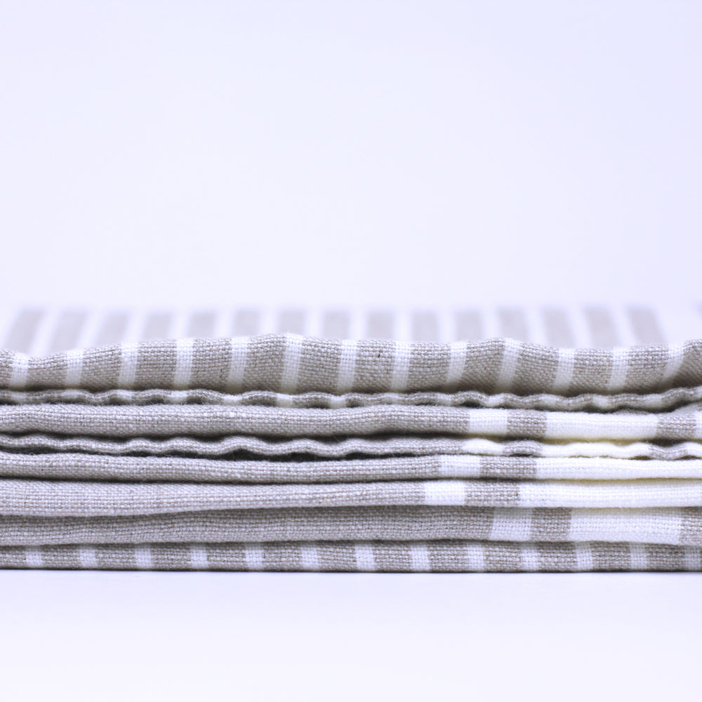 Linen Bath Towel - Stonewashed - Light Natural with White Stripes - Luxury Thick Linen