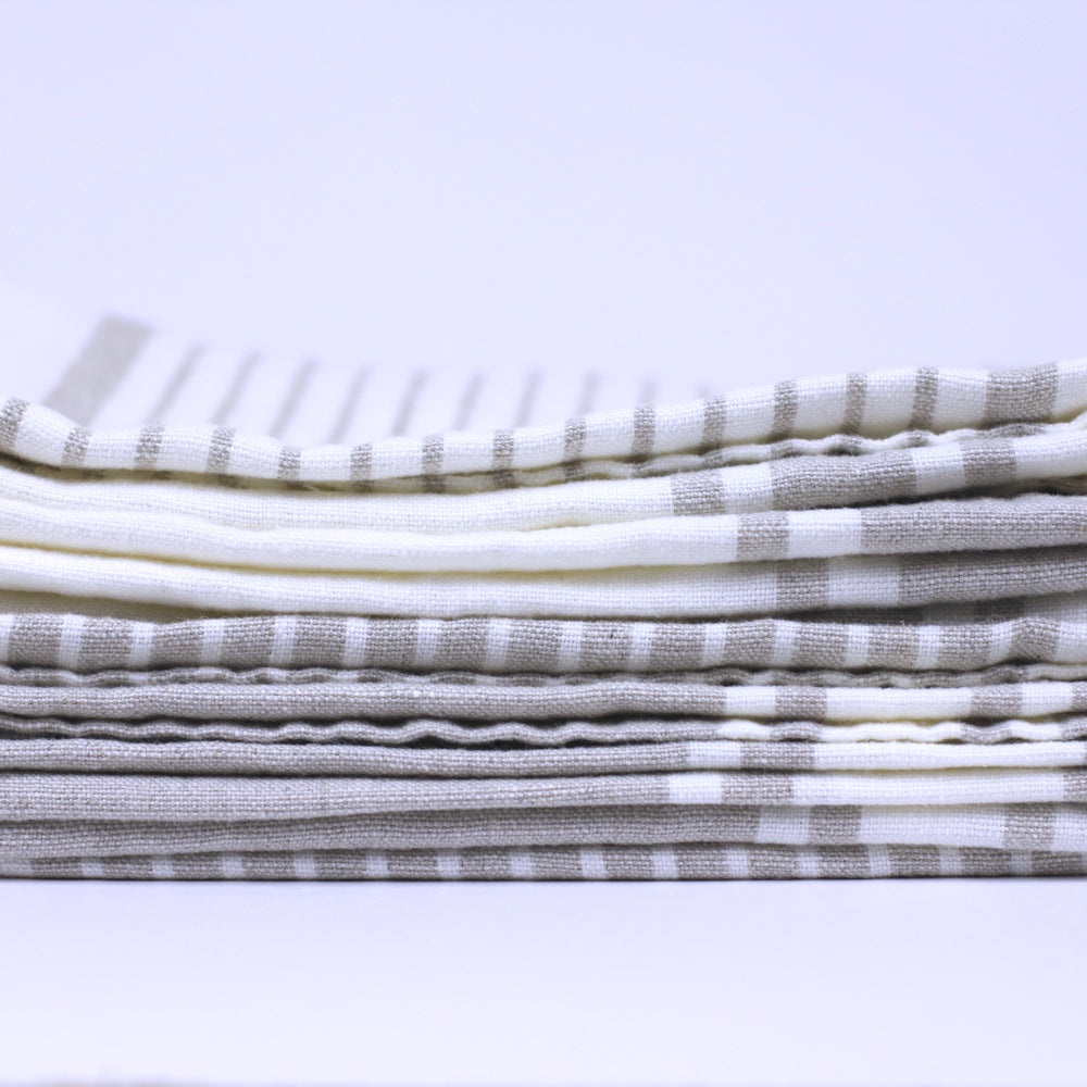 Linen Bath Towel - Stonewashed - Light Natural with White Stripes - Luxury Thick Linen
