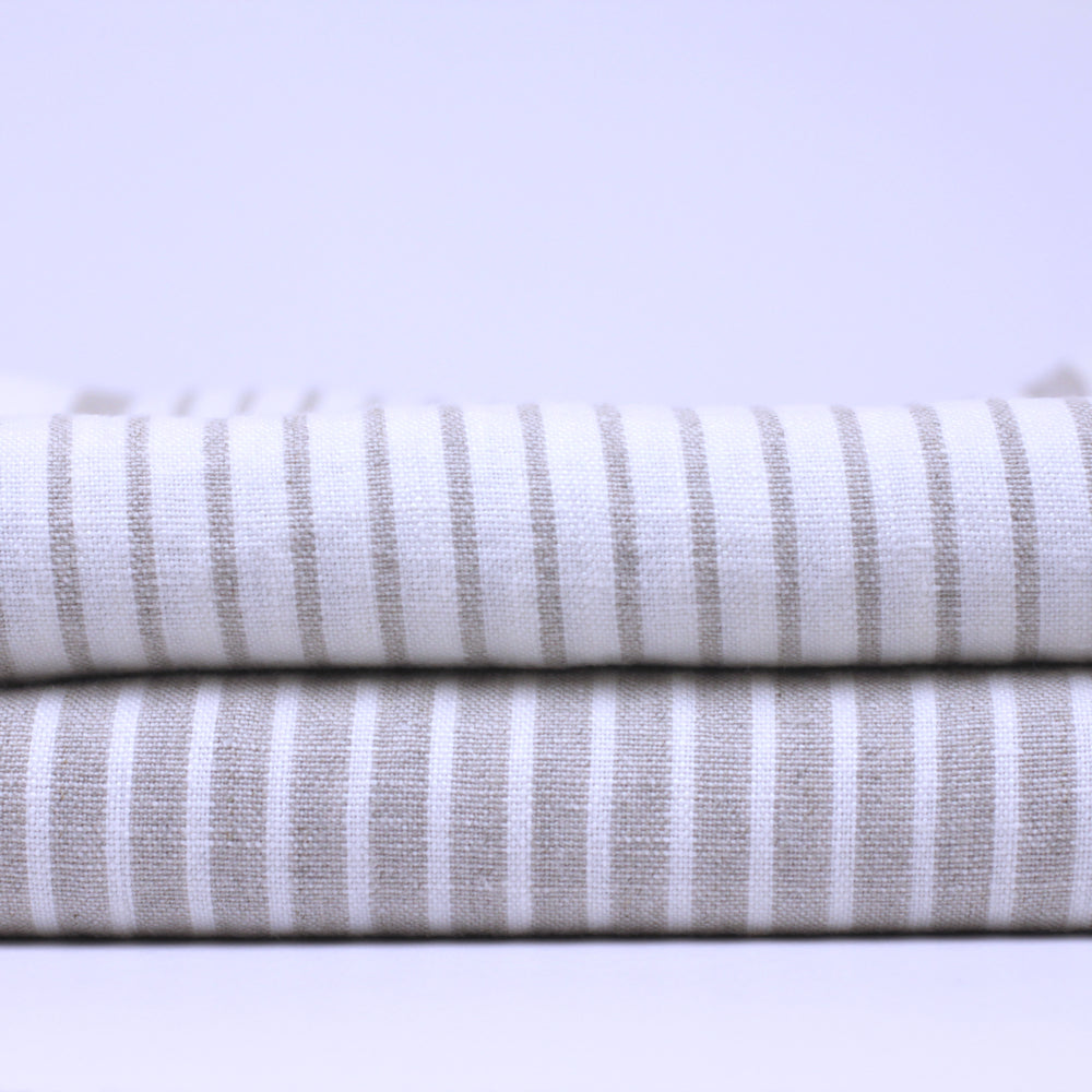 Linen Bath Towel - Stonewashed - White with Light Natural Stripes - Luxury Thick Linen