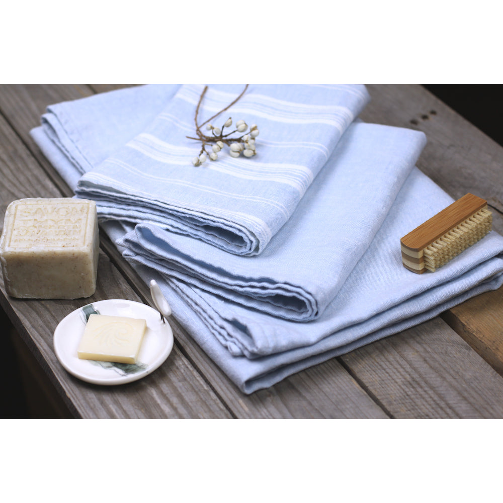 Linen Bath Towel - Stonewashed - Sky Blue - Luxury Thick Linen