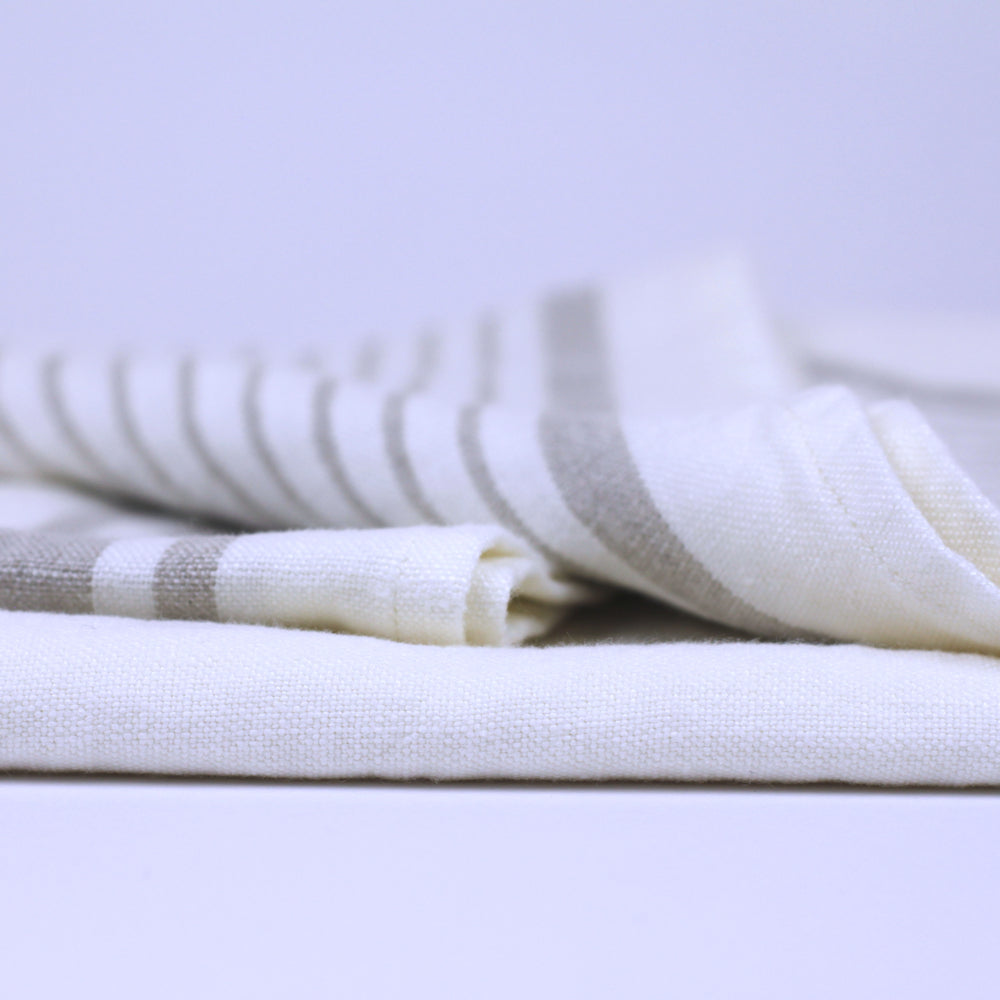 Linen Bath Towel - Stonewashed - White with Light Natural Stripes - Luxury Thick Linen