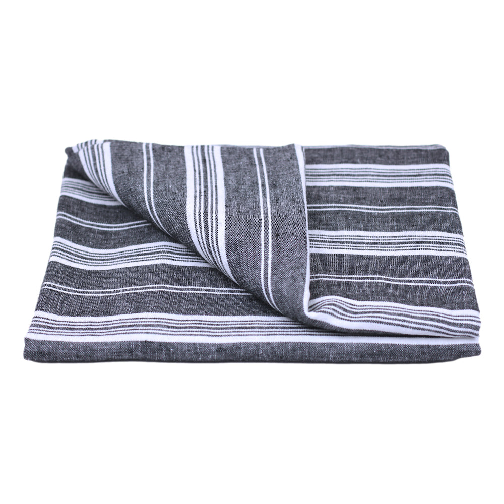Linen Beach Towel - Stonewashed - Oversized - Black with White Stripes 3 - Luxury Thick Linen - Bath Sheet - Throw - Bath Towel - Deck Towel