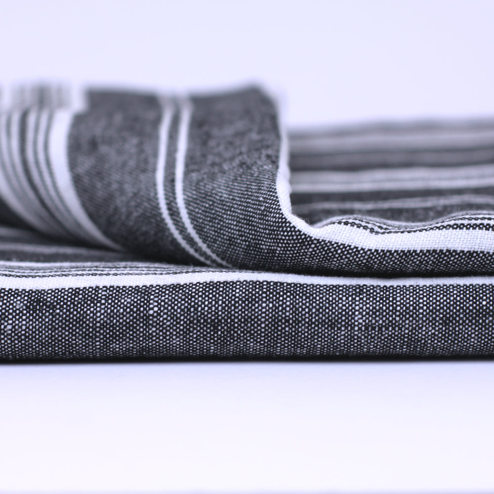 Linen Beach Towel - Stonewashed - Oversized - Black with White Stripes 3 - Luxury Thick Linen - Bath Sheet - Throw - Bath Towel - Deck Towel