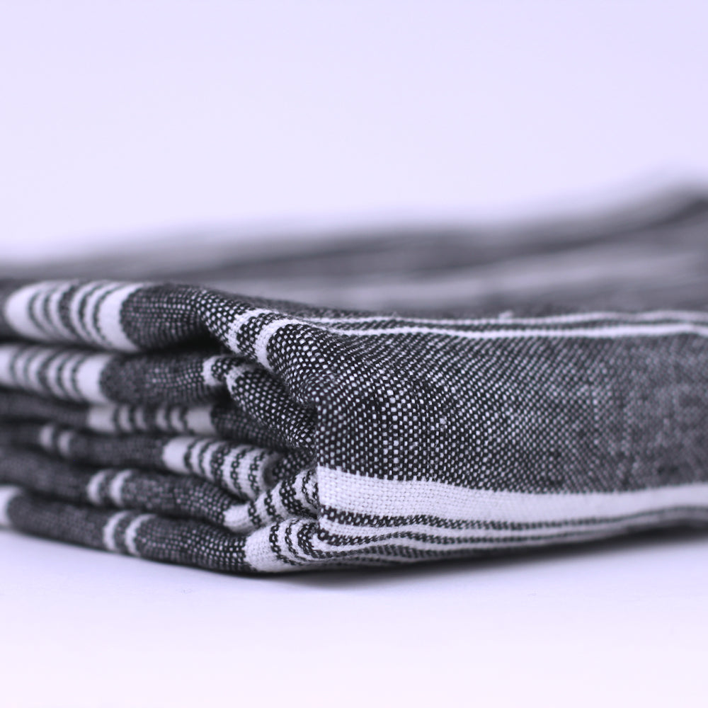 Linen Beach Towel - Stonewashed - Oversized - Black with White Stripes 3 - Luxury Thick Linen - Bath Sheet - Throw - Bath Towel - Deck Towel