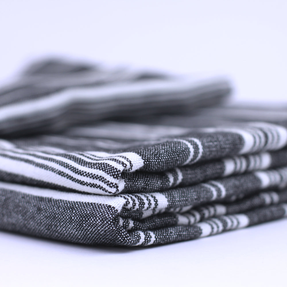 Linen Beach Towel - Stonewashed - Oversized - Black with White Stripes 3 - Luxury Thick Linen - Bath Sheet - Throw - Bath Towel - Deck Towel