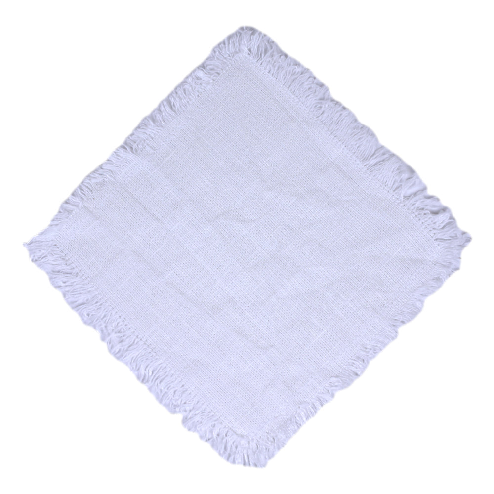 Linen Cocktail Napkins Set of 6 - Stonewashed - White with Frayed Edges - Luxury Thick Linen