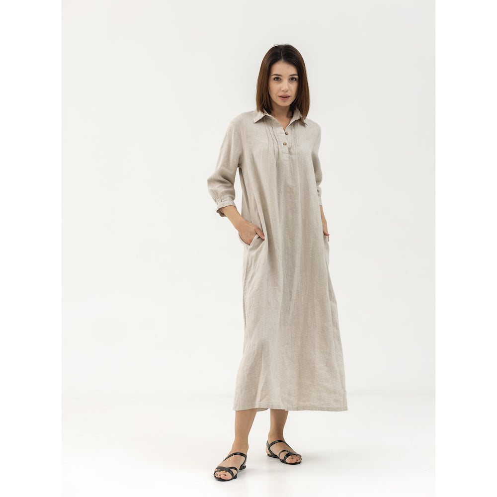 Linen Dress Laura - Light Natural - Stonewashed - Luxury Medium Thick Linen