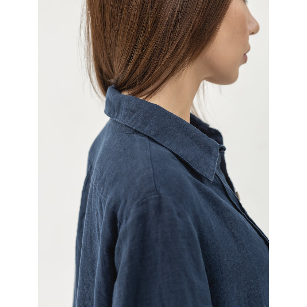 Linen Dress Laura - Navy Blue - Stonewashed - Luxury Medium Thick Linen