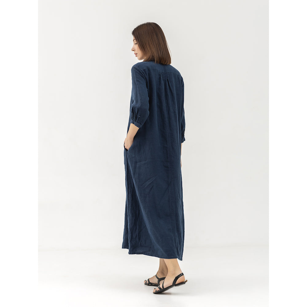 Linen Dress Laura - Navy Blue - Stonewashed - Luxury Medium Thick Linen