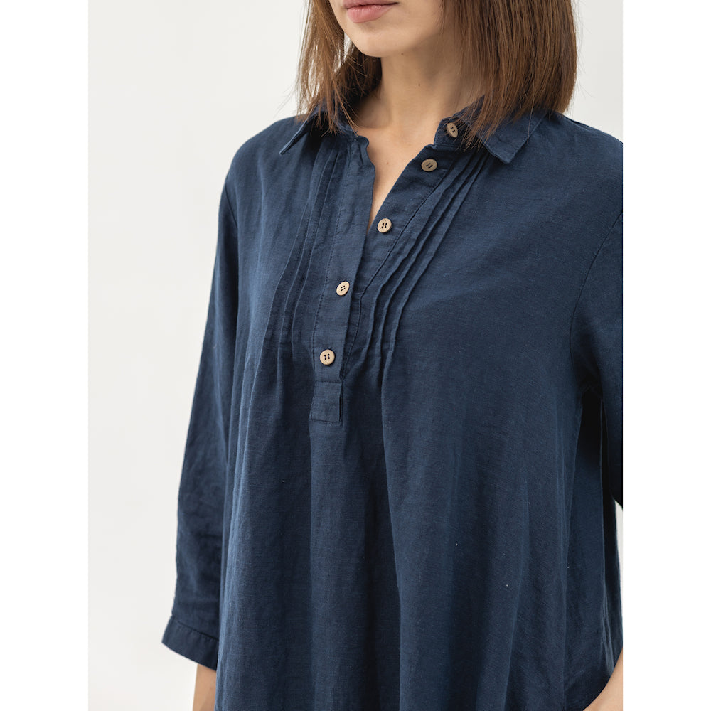 Linen Dress Laura - Navy Blue - Stonewashed - Luxury Medium Thick Linen