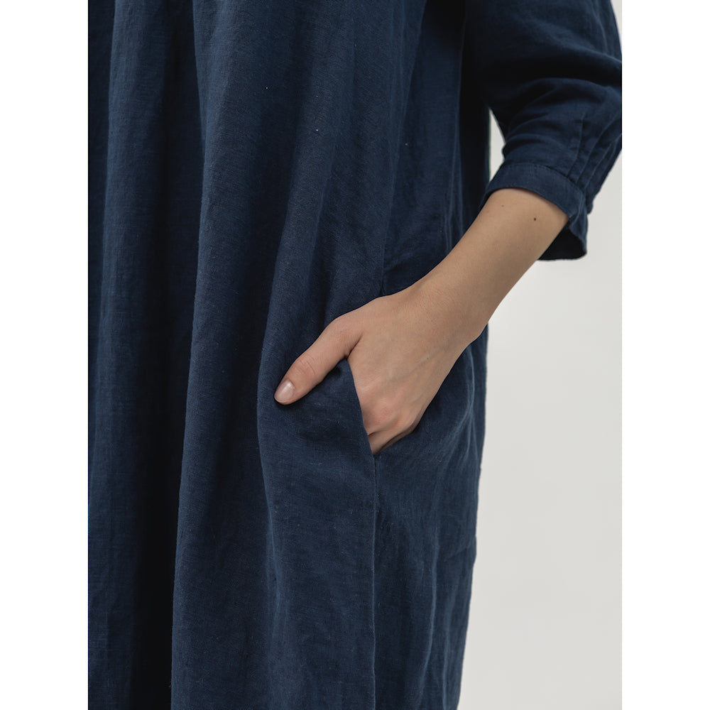 Linen Dress Laura - Navy Blue - Stonewashed - Luxury Medium Thick Linen