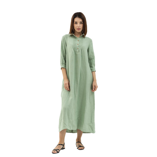 Linen Dress Laura - Sage Green - Stonewashed - Luxury Medium Thick Linen