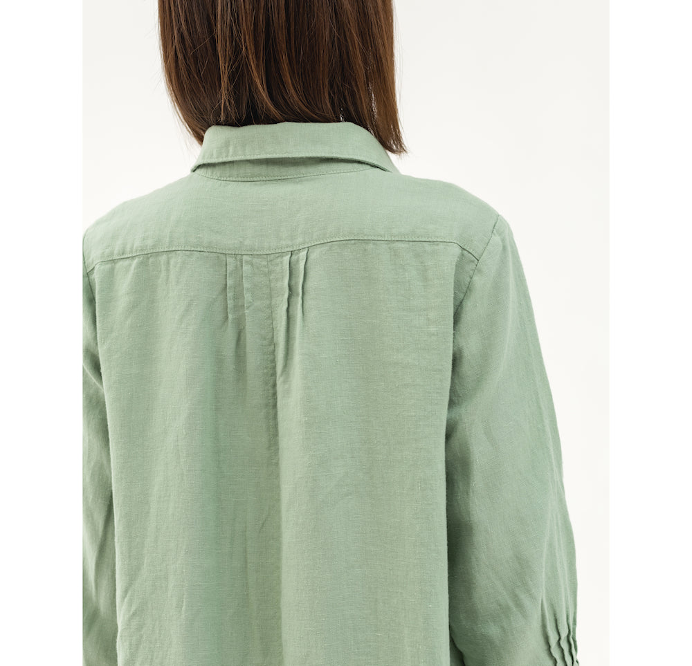 Linen Dress Laura - Sage Green - Stonewashed - Luxury Medium Thick Linen