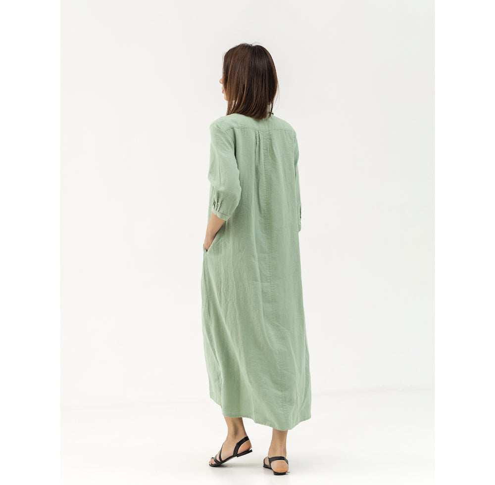 Linen Dress Laura - Sage Green - Stonewashed - Luxury Medium Thick Linen