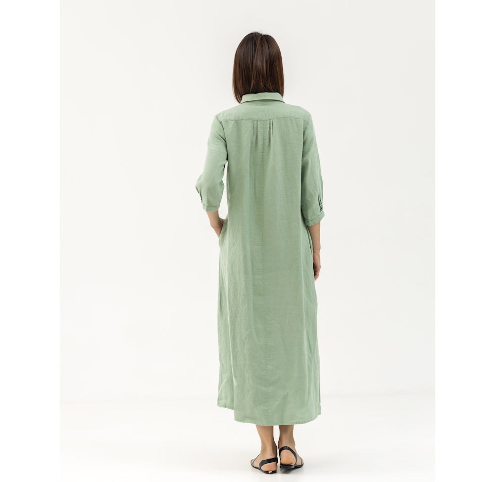 Linen Dress Laura - Sage Green - Stonewashed - Luxury Medium Thick Linen