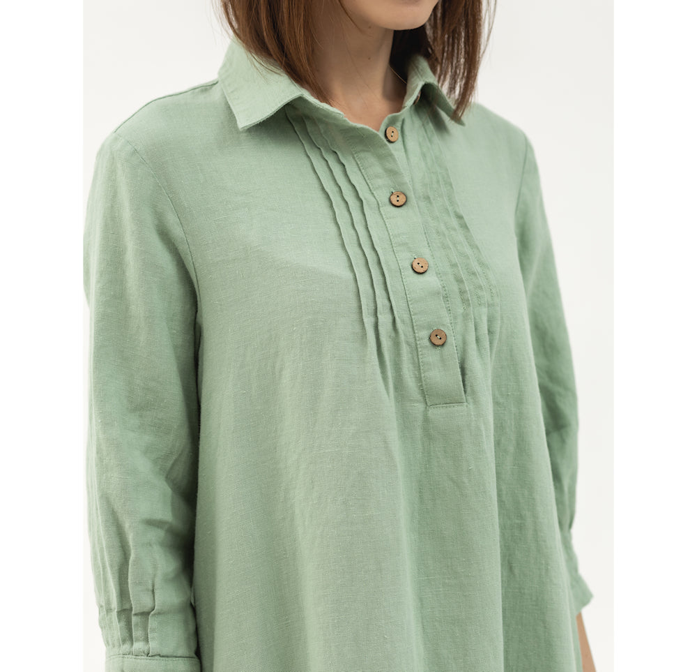 Linen Dress Laura - Sage Green - Stonewashed - Luxury Medium Thick Linen