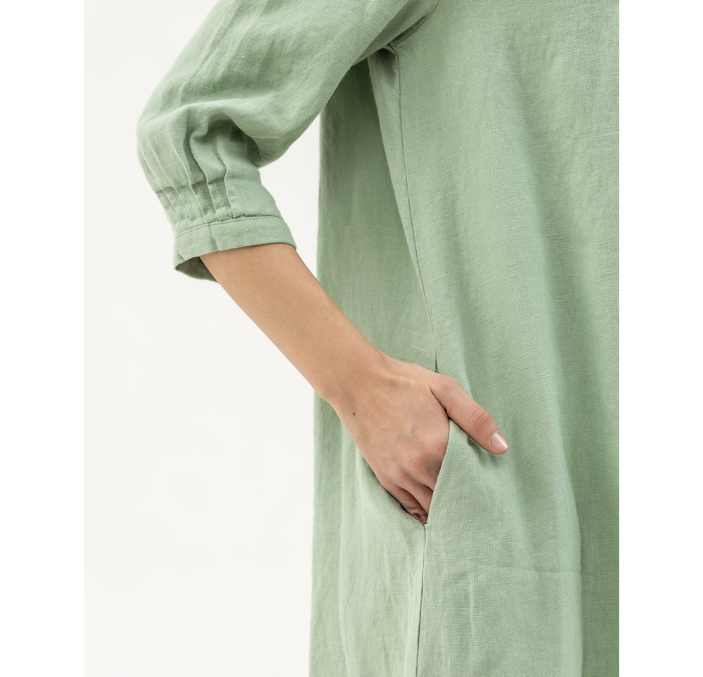 Linen Dress Laura - Sage Green - Stonewashed - Luxury Medium Thick Linen