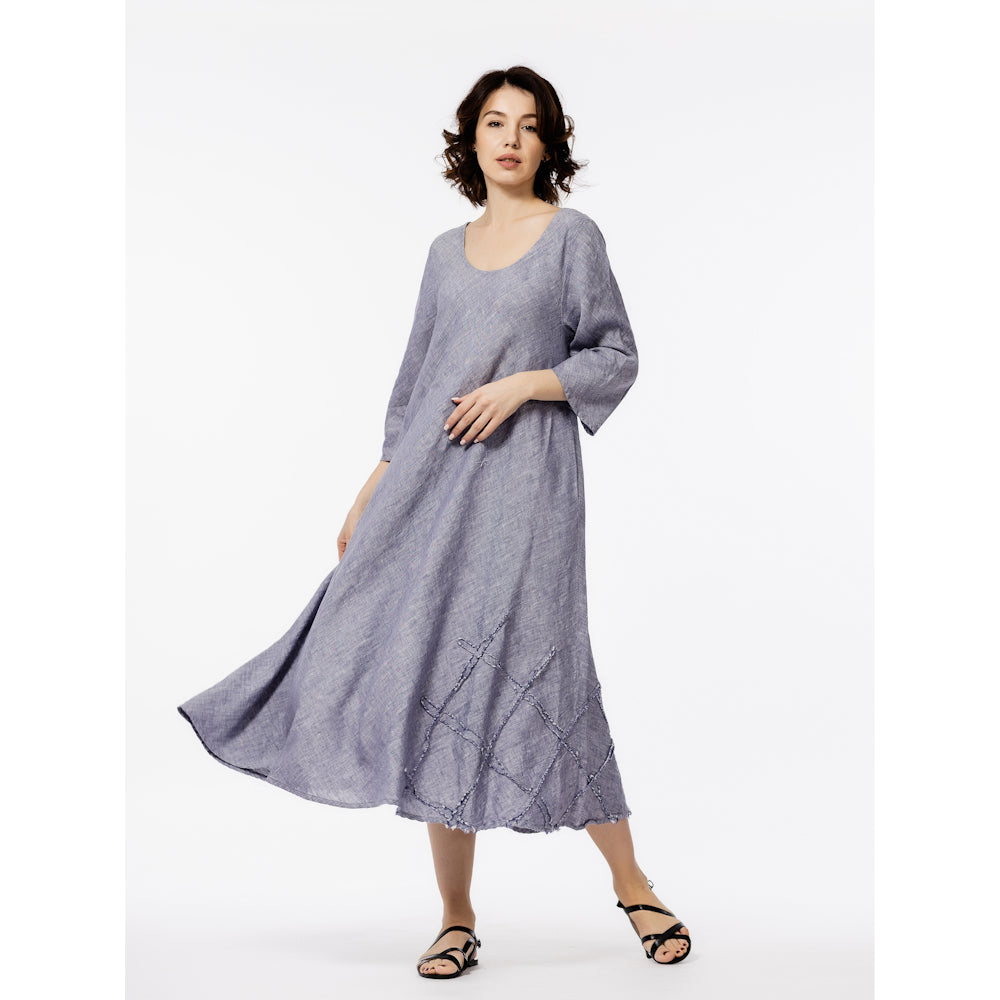 Linen Dress Paola - Heather Blue White - Stonewashed - Luxury Medium Thick Linen