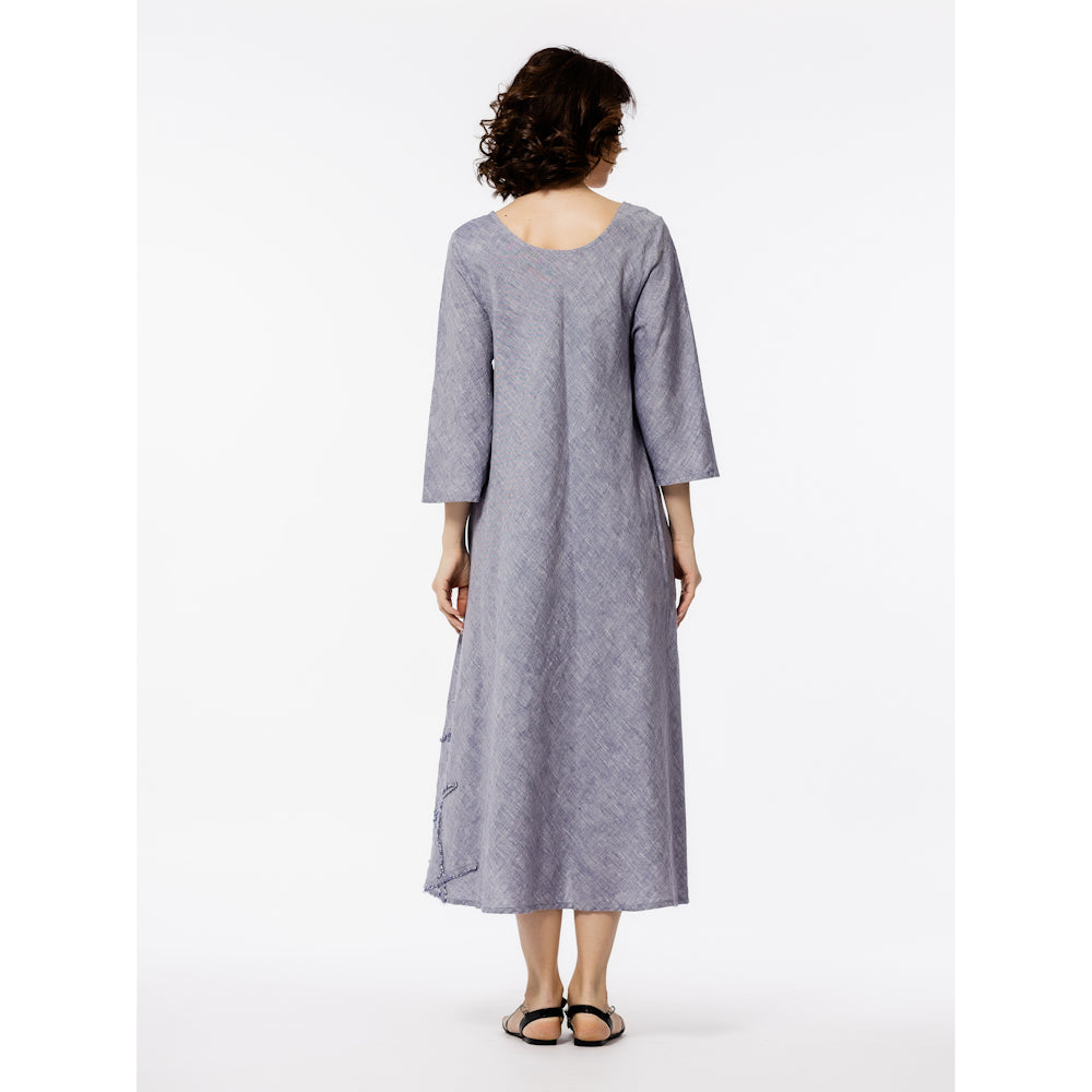 Linen Dress Paola - Heather Blue White - Stonewashed - Luxury Medium Thick Linen