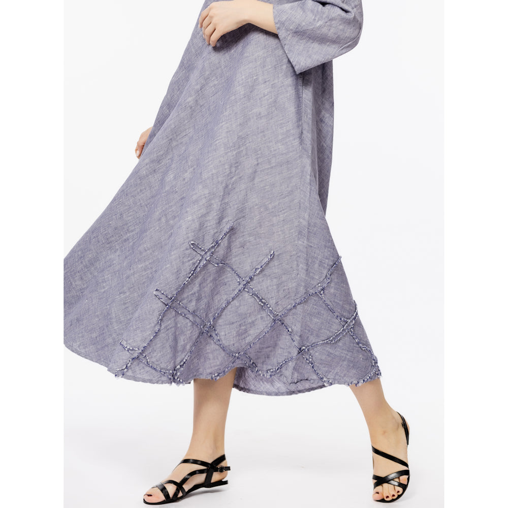 Linen Dress Paola - Heather Blue White - Stonewashed - Luxury Medium Thick Linen
