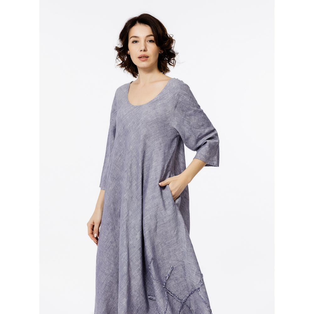 Linen Dress Paola - Heather Blue White - Stonewashed - Luxury Medium Thick Linen