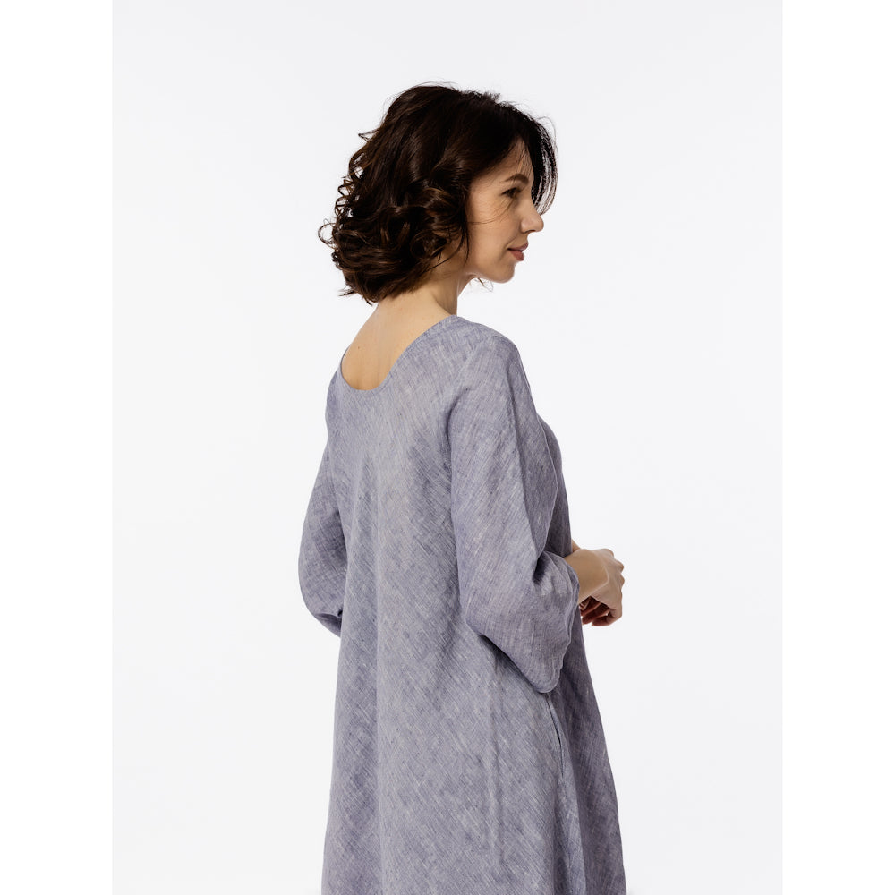 Linen Dress Paola - Heather Blue White - Stonewashed - Luxury Medium Thick Linen