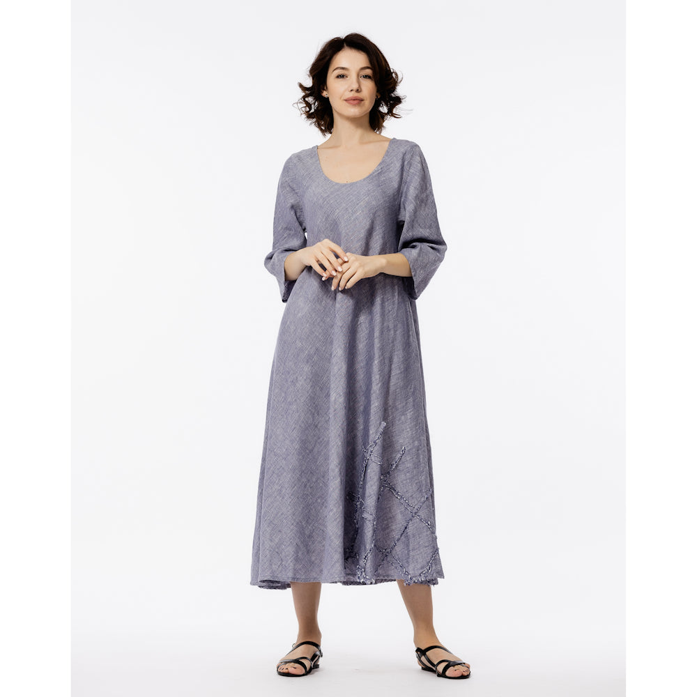 Linen Dress Paola - Heather Blue White - Stonewashed - Luxury Medium Thick Linen