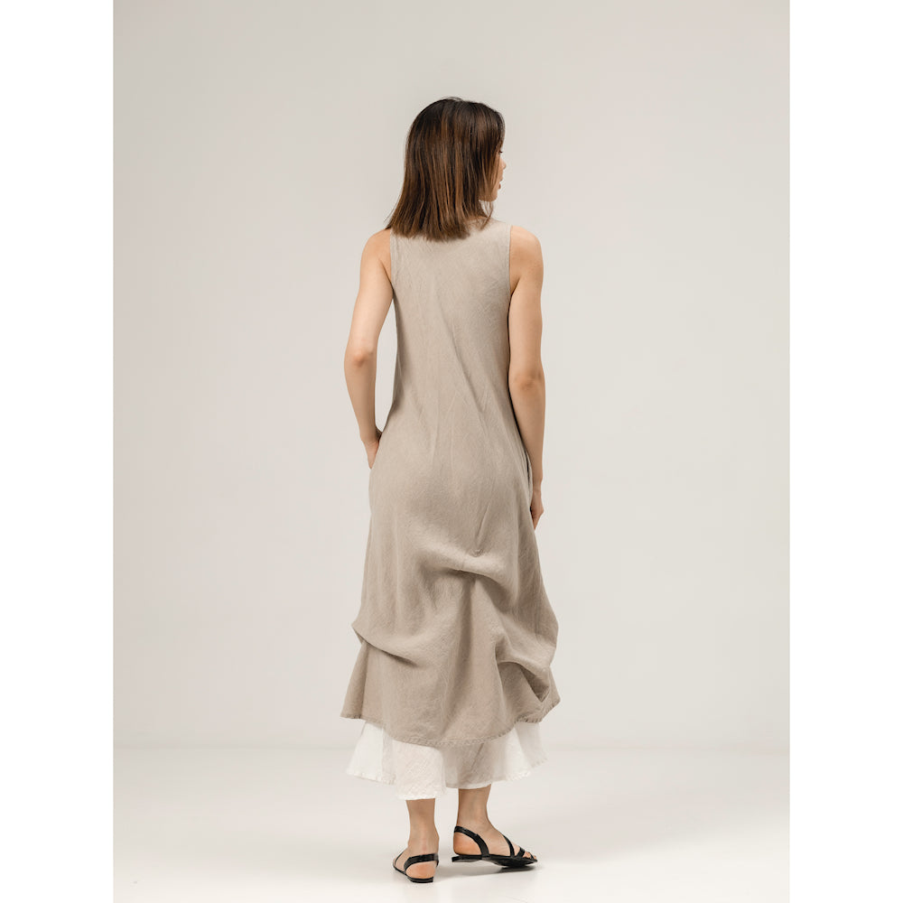 Linen Double Layer Dress - Natural and White - Stonewashed - Luxury Thin Linen