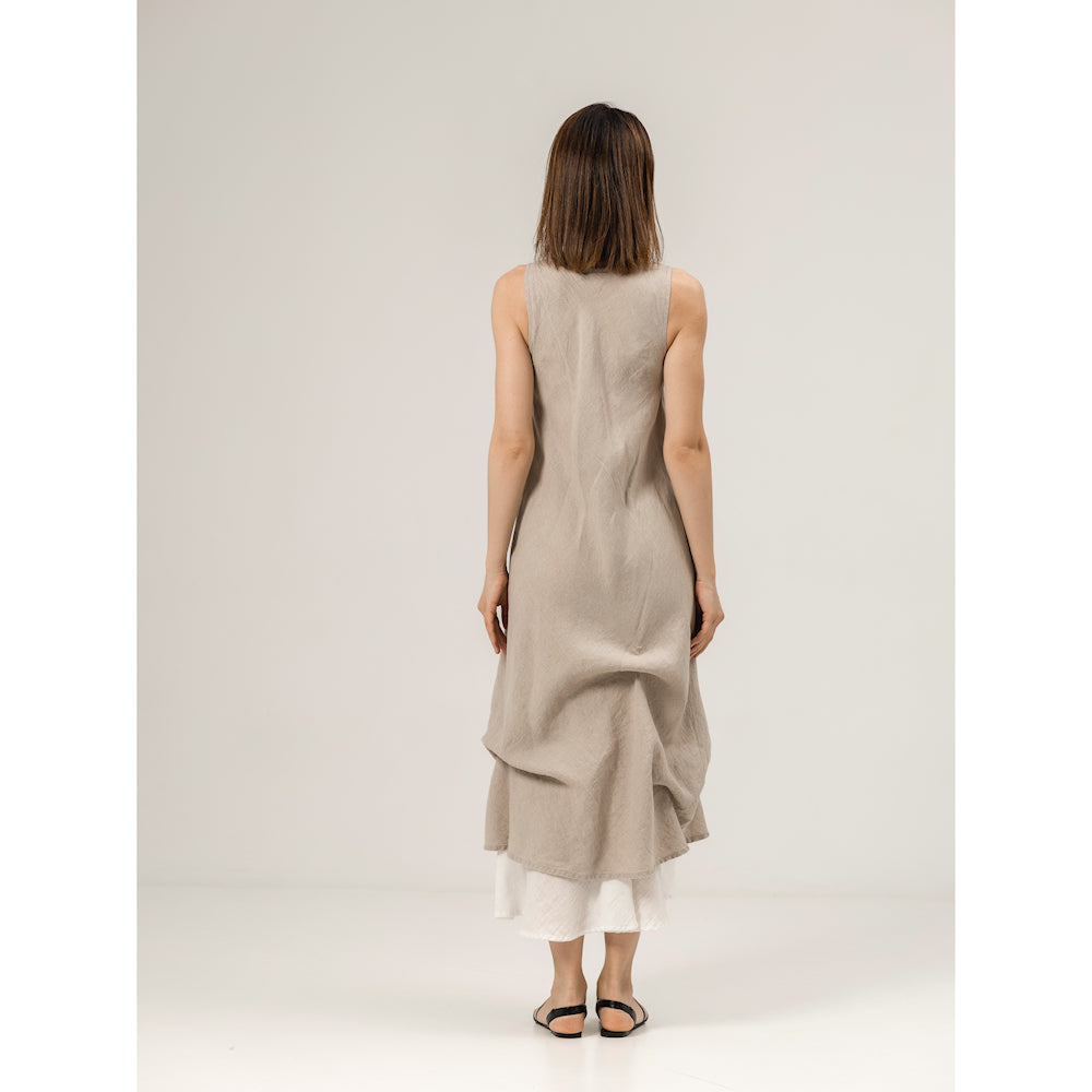 Linen Double Layer Dress - Natural and White - Stonewashed - Luxury Thin Linen