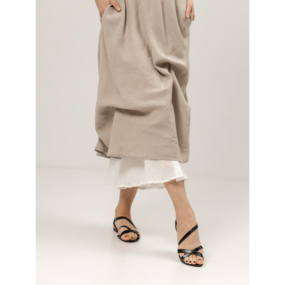 Linen Double Layer Dress - Natural and White - Stonewashed - Luxury Thin Linen