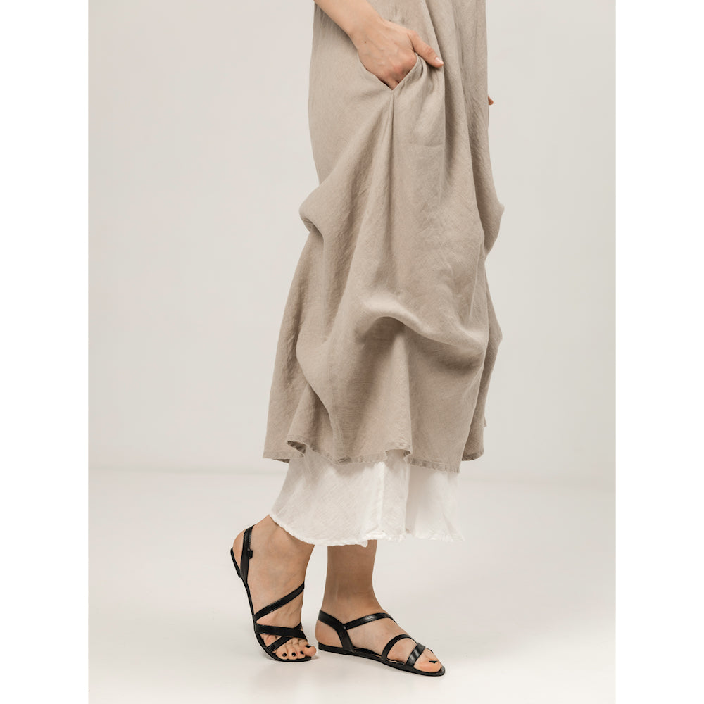 Linen Double Layer Dress - Natural and White - Stonewashed - Luxury Thin Linen
